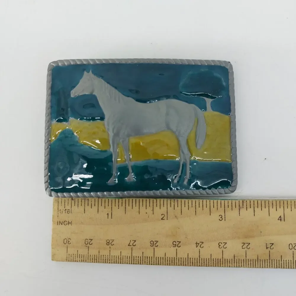 Horse Belt Buckle Western Equestrian Cowboy Enamel Horseback